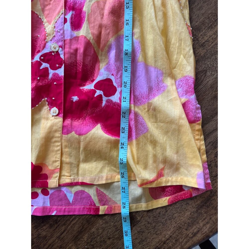 Bobbie Brooks Yellow And Red Floral Button Down Shirt Size Large - Picture 8 of 8